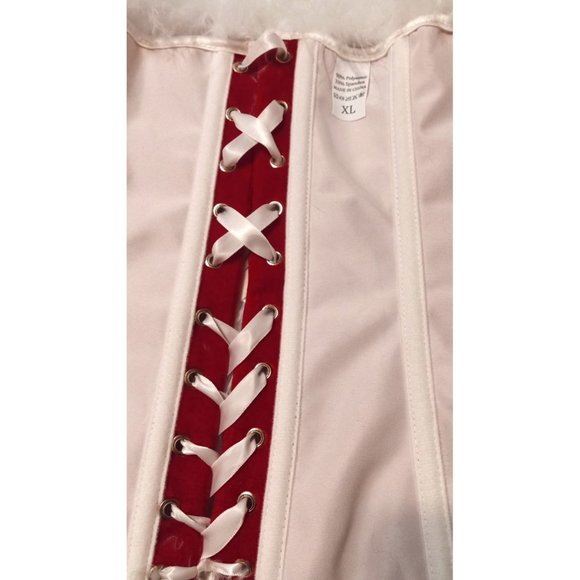 Velvet Christmas Santa Corset White Fur Bows Boned Lace Up Back w/Zip Sz XL - Picture 5 of 5